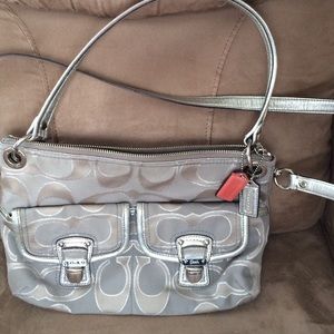 Coach Poppy Silver Metallic Signature Hippie Bag