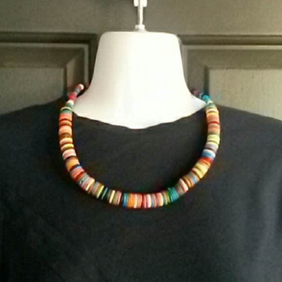 lakhay Jewelry - Funky hippie boho multicolor wood bead necklace