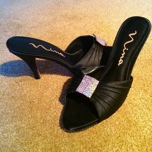 Nina Black Satin Heels!