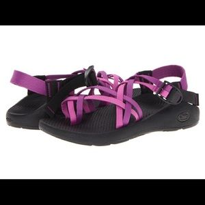 Double strap purple Chacos with toe loop