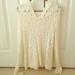 Anthropology White Knit Sweater with Hood