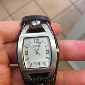 Fossil watch with brown leather band