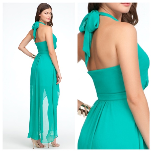 bebe Dresses Bebe Green Halter High Low Maxi Dress Poshmark