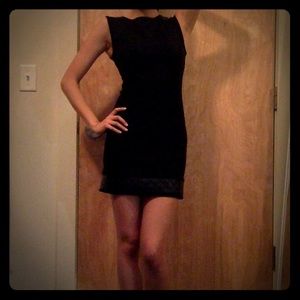 Faux Leather Trimmed Little Black Dress