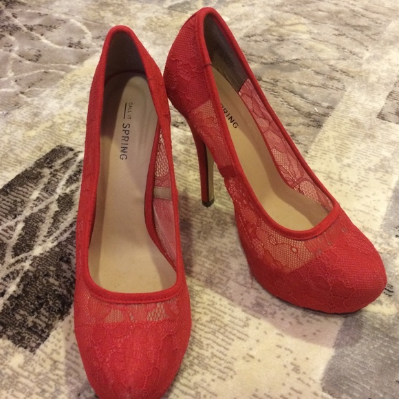 Call It Spring Shoes - Adorable red lace pumps