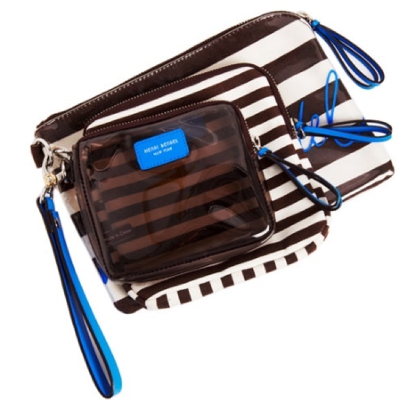 New! HENRI BENDEL SIGNATURE STRIPE CANVAS TRIO SET