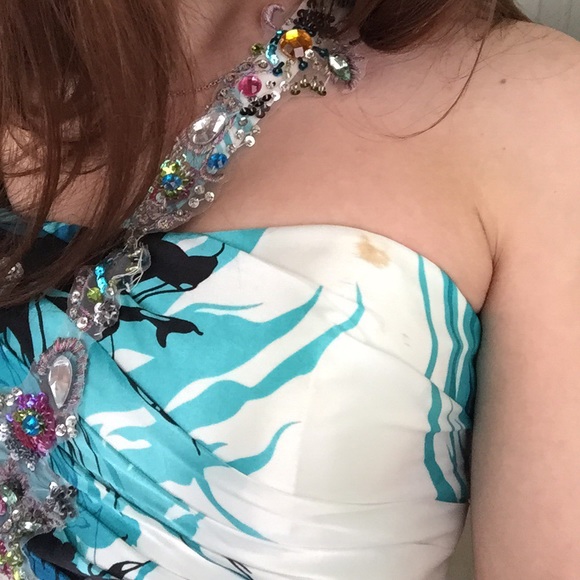 Floral print jeweled prom dress