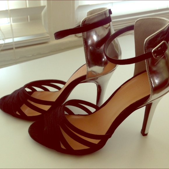 Black and silver ankle strap heels