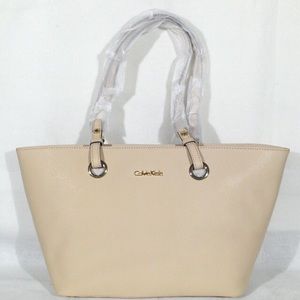 Calvin Klein Saffiano Leather Small Tote ~ Beige