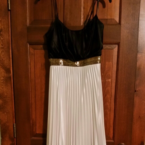 Black/white with gold detail prom dress