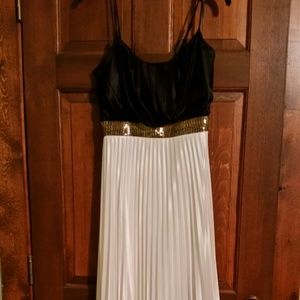 Black/white with gold detail prom dress