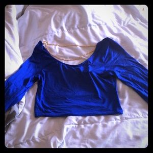 Blue crop top with gold chain back