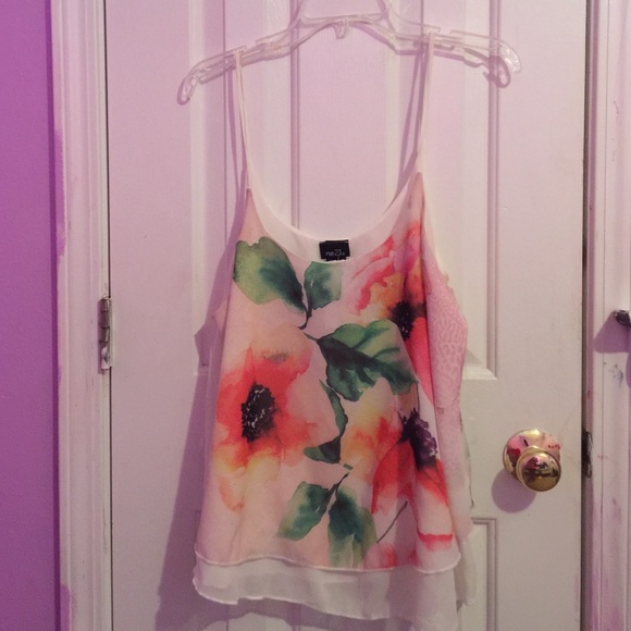 White and floral print top