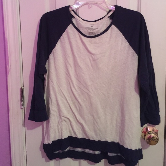 Blue and White crop baseball tee