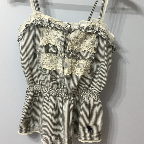 Lacy blue and white striped tank top