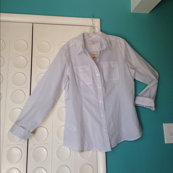 LOFT White with black polka-dot LOFT shirt, sz LP