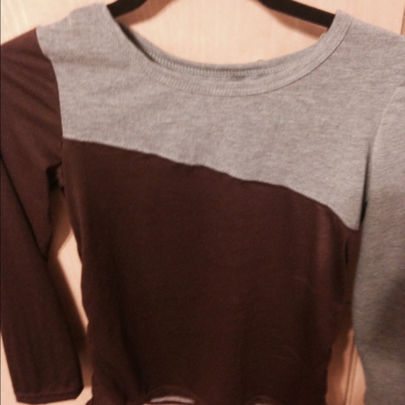 Brown and grey color block top