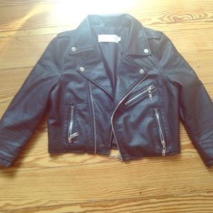 Black leather jacket with short sleeves