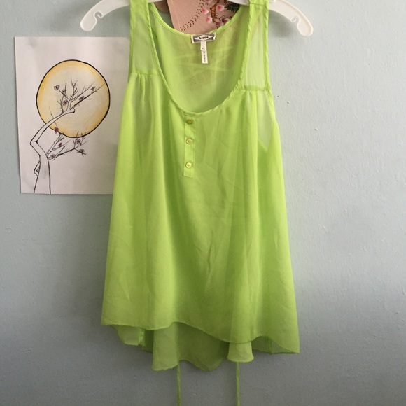 Lime green chiffon scrappy backed tank top