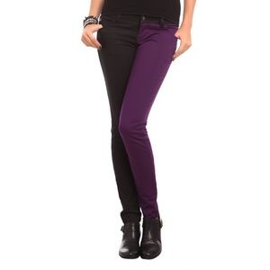 Split leg pants: purple and solid black