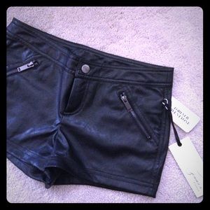 Black vegan leather shorts