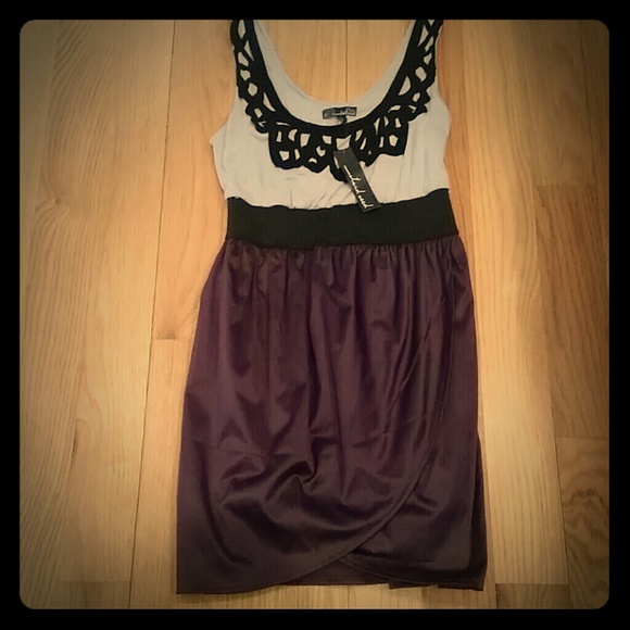 NWT gray and deep purple gorgeous dress