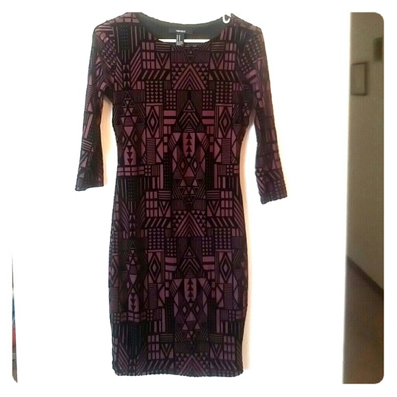 Mesh Overlay Plum Geometric Art Deco Bodycon Dress