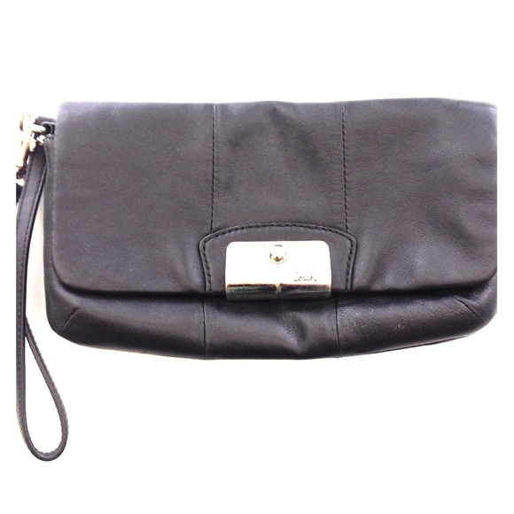Coach black leather wristlet