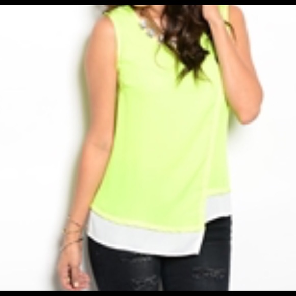Bright neon green and white sleeveless top