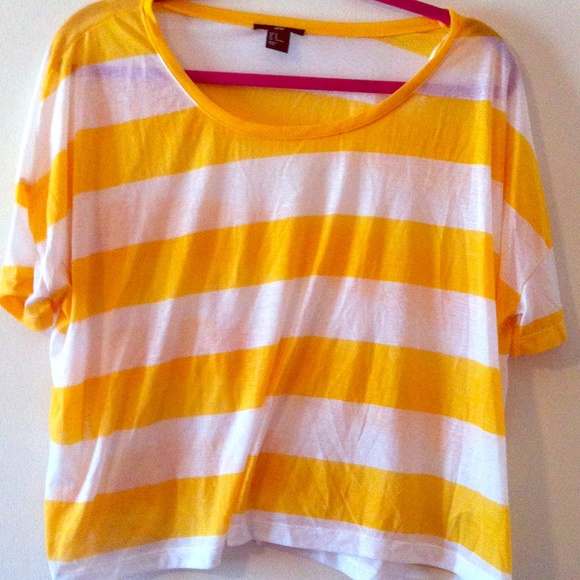 Yellow and White Striped H&M Crop Top