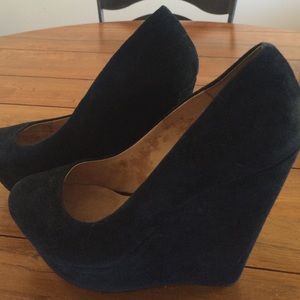 Black suede Aldo wedges; Genuine leather soles.