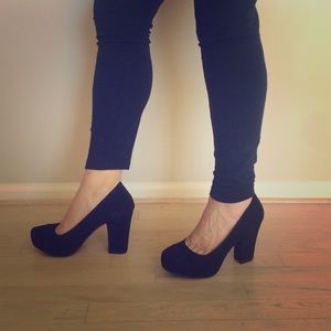 Me Too "Lust" Black Suede Platform Heels