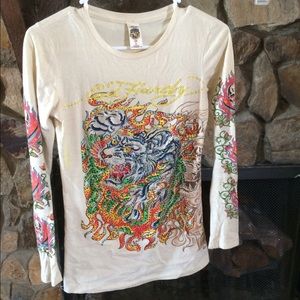 EdHardy Tiger long-sleeve shirt with bling