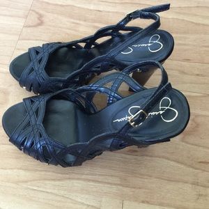 Jessica Simpson black leather heels