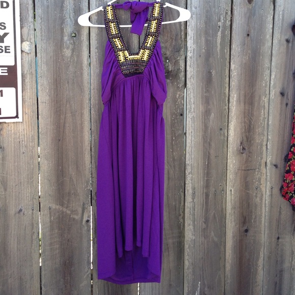 Purple halter beaded dress