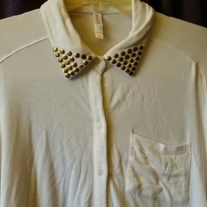 White button up,stud blouse