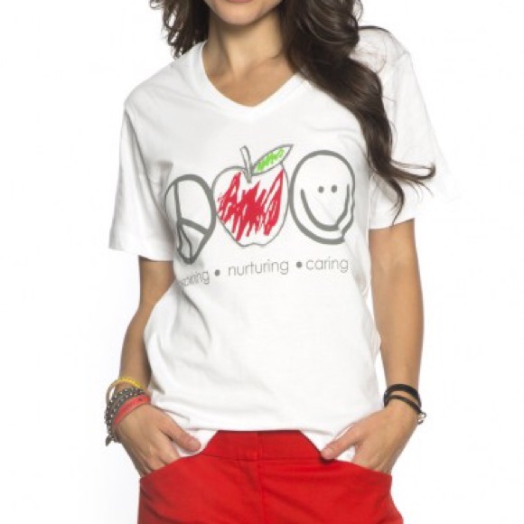 Peace Love World I Am Teacher White V-Neck Tee