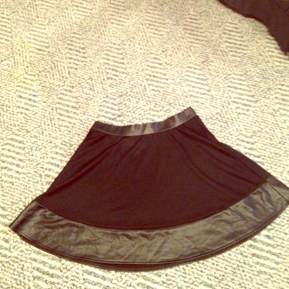 Black-leather trim skater flare skirt
