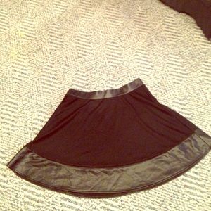 Black-leather trim skater flare skirt