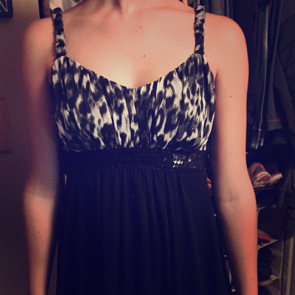 Animal print and black dress with sequins