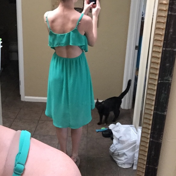 Backless green hi low dress