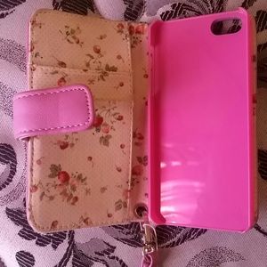 Pink IPHONE 5 wallet case with screen protectors