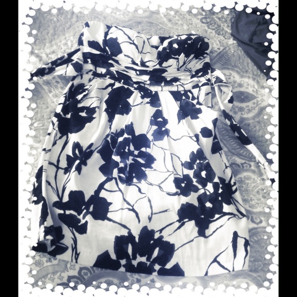 Strapless White with Blue Design Dress - Picture 1 of 2
