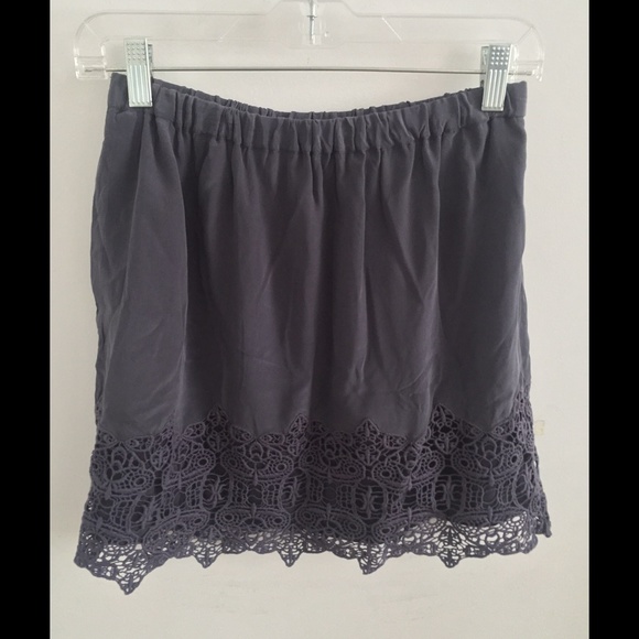 Gray Silk Skirt with Crochet Lace Trim