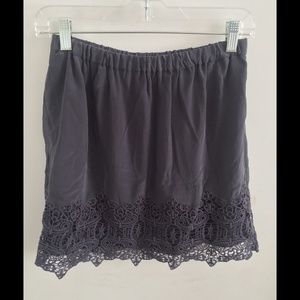 Gray Silk Skirt with Crochet Lace Trim