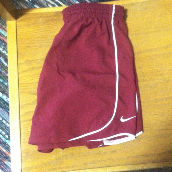 Maroon and white nike shorts