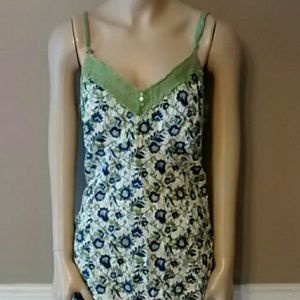 Cream tank with blue and green floral print