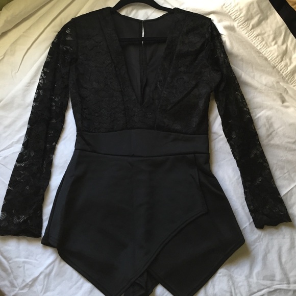 Dresses & Skirts - Black Long Sleeve Lace Romper