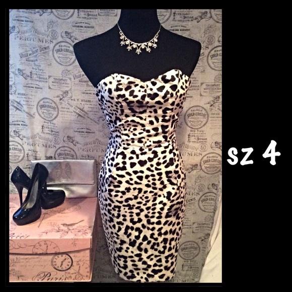 NWOT White cheetah strapless dress Sz 4