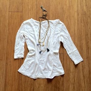 J. Crew White Linen Boatneck Tee
